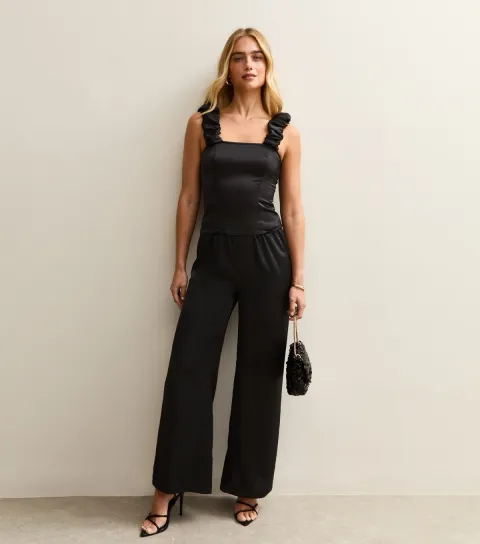 Black Satin Ruched Strap Cami