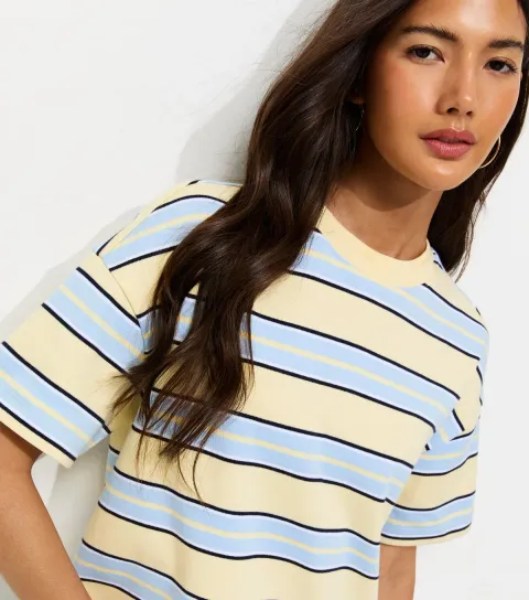 Premium Yellow Heavyweight Cotton Boxy Fit Striped T-Shirt