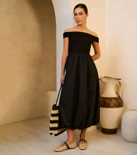 Black Bardot Midi Dress