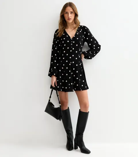 Back Polka Dot Long Sleeve Mini Dress