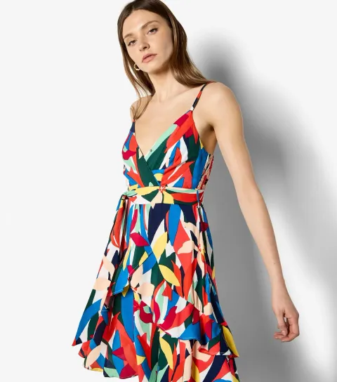 Red Colour Block Tiered Mini Dress