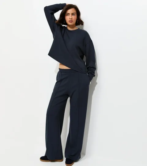 Premium Navy Wide Leg Joggers