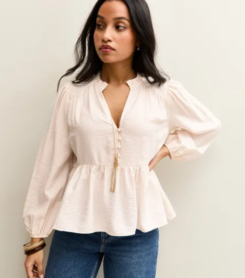 Petite Off White Buttoned Peplum Blouse
