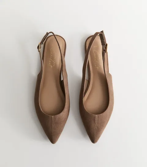 Brown Faux Suede Pointed Slingback Flats Vegan