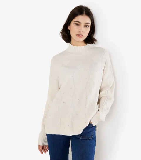 Cream Sparkle Cable Front Jumper