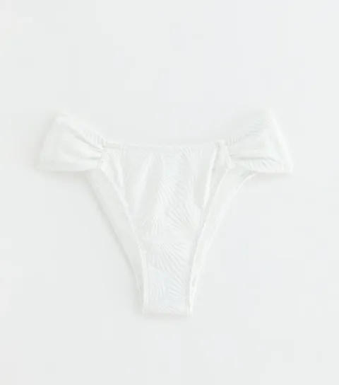 White Shell Jacquard Tanga Bikini Bottoms
