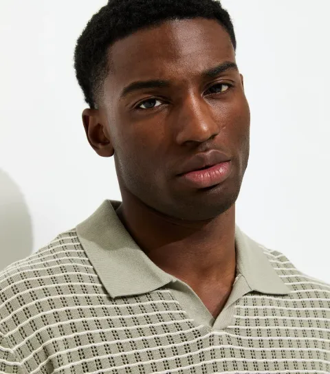 Light Khaki Relaxed Pointelle Knit Polo Shirt