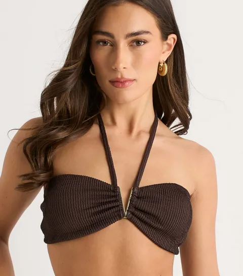 Dark Brown V Front Halter Neck Bikini Top