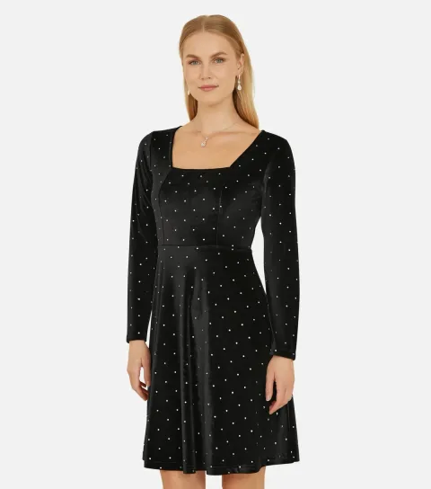 Black Polka Dot A-line Mini Dress