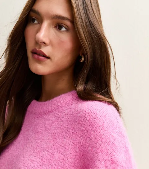 Pink Crew Neck Cropped Jumper