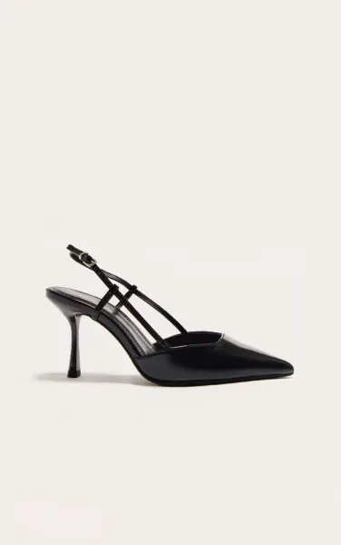 Black Patent Wide Fit Point Toe High Stiletto Court Heels