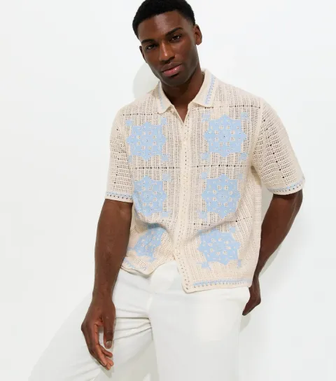 Off White Relaxed Open Weave Polo Shirt