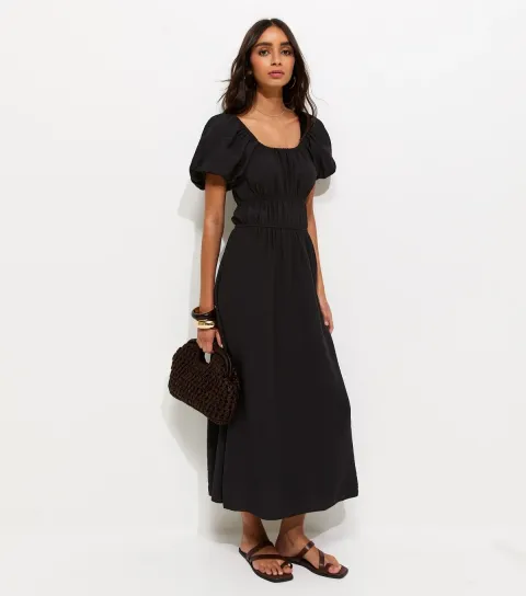 Black Milkmaid Midi Dress