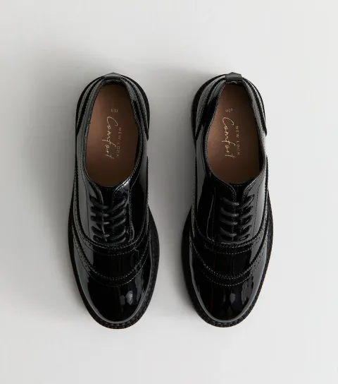 Black Faux Leather Patent-Look Brogues Vegan