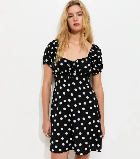 Black Polka Dot Milkmaid Mini Dress