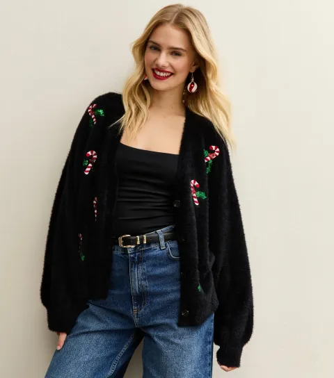 Black Candy Cane Embroidered Cardigan