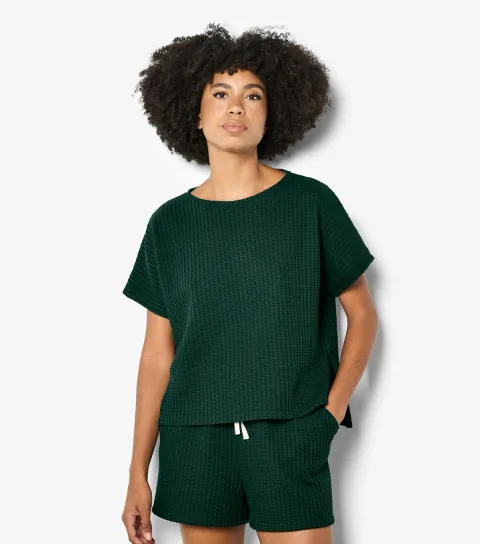 Dark Green Cotton Rich Waffle Texture T-Shirt