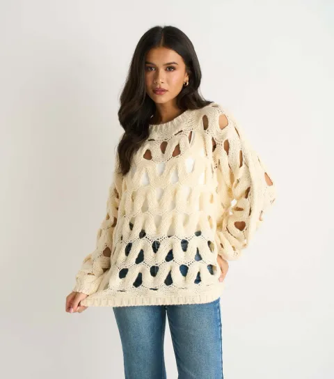 Cream Hollow Knit Jumper