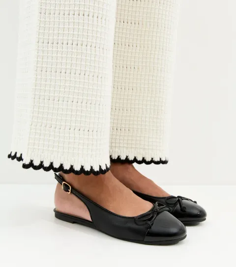 Black Faux Patent Slingback Flats Vegan