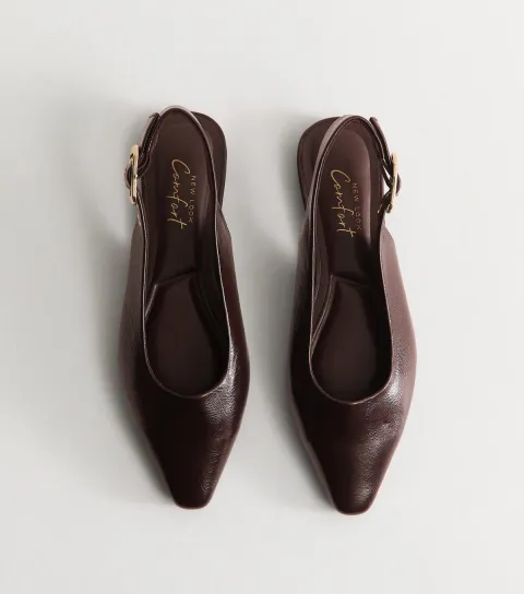 Dark Burgundy Faux Leather Pointed Toe Slingback Pumps Vegan