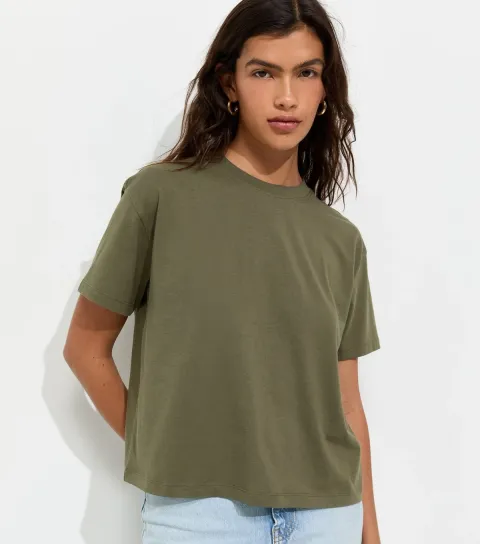 Dark Khaki Cotton Boxy Fit T-Shirt