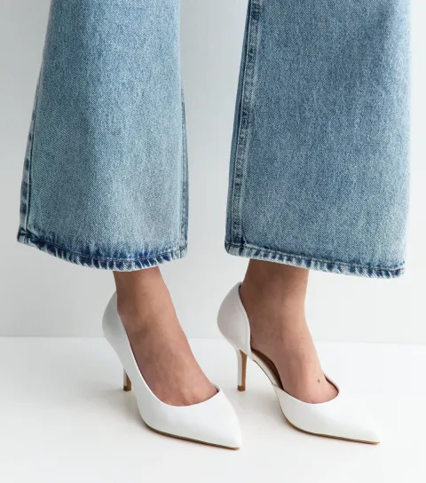 Wide Fit White Faux Leather D'Orsay Court Shoes Vegan