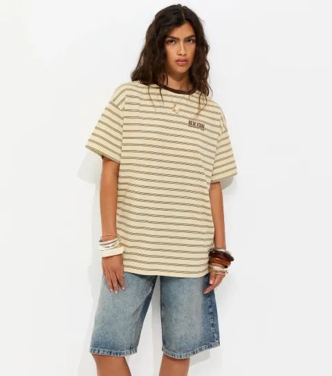 Yellow Cotton Striped New York Oversized T-Shirt