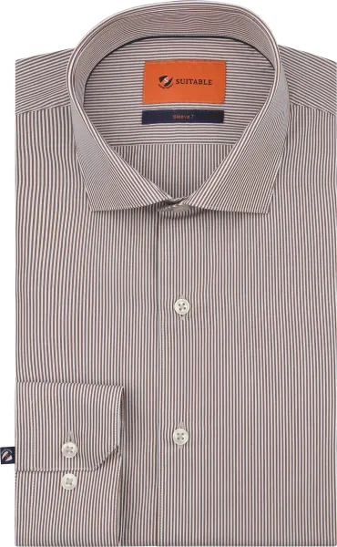 Suitable Twill Shirt Extra Long Sleeves Stripe Brown size 39