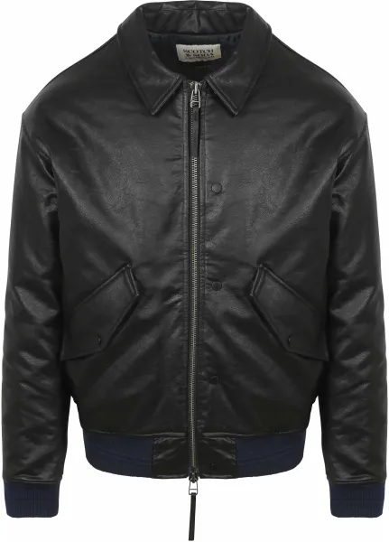 Scotch and Soda Faux Leather Bomberjack Black maat L