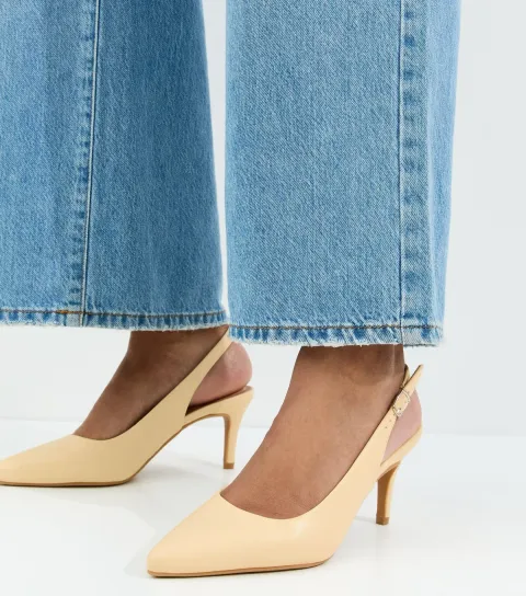 Light Yellow Faux Leather Slingback Stiletto Court Shoes Vegan