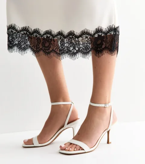 White Faux Leather Single Strap Stiletto Sandals Vegan
