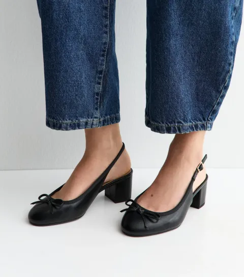 Wide Fit Black Faux Leather Slingback Ballerina Pumps Vegan