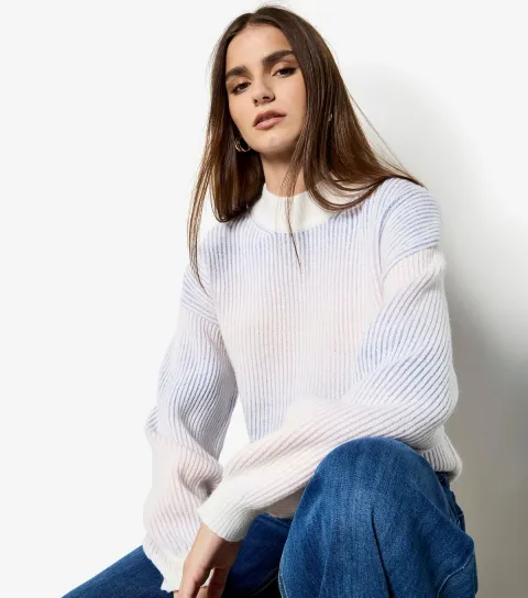 White Ribbed Ombre Mock Neck Jumper