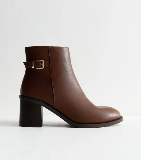 Wide Fit Tan Faux Leather Buckled Ankle Boots Vegan