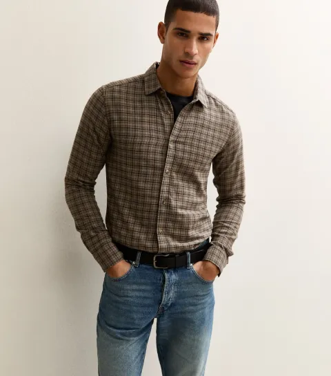 Brown Regular Long Sleeve Checked Shirt