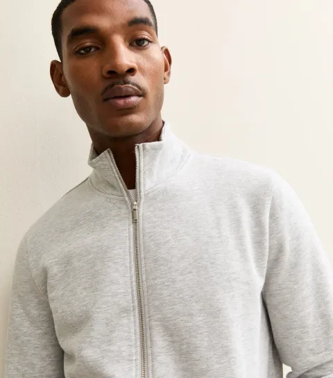 Grey Marl Zip Up High Neck Sweatshirt