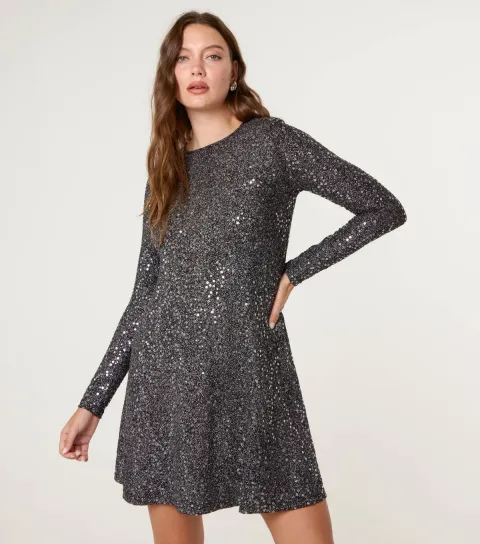 Black Sequin Mini Dress