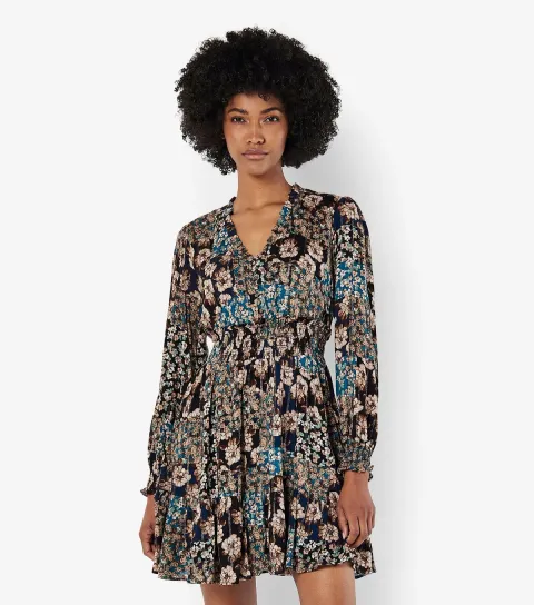 Black Floral Print Mini Dress