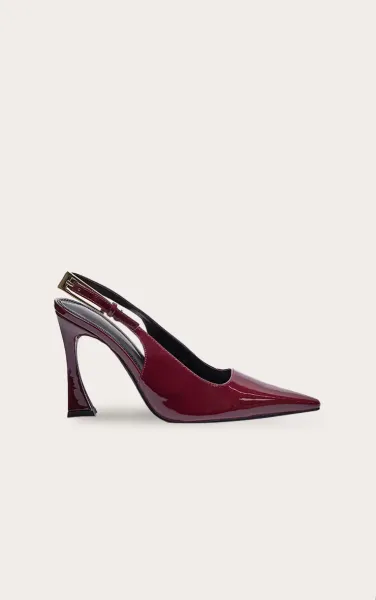 Burgundy PU Gold Buckle High Stiletto Court Heels