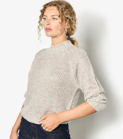 Cream Fisherman Knit Sequin Embellished Jumper