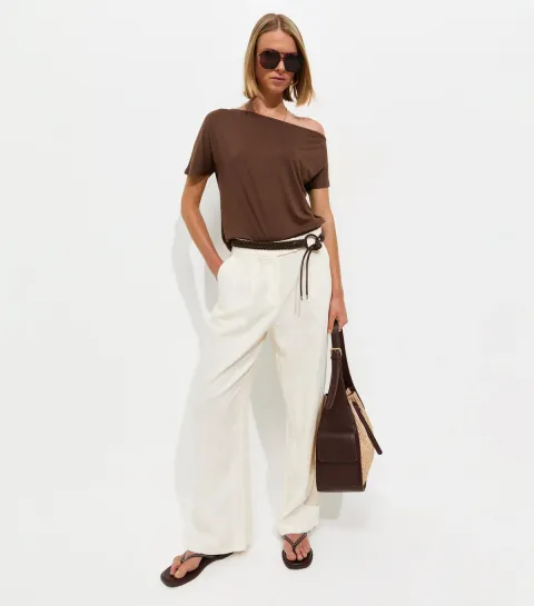 Dark Brown Off The Shoulder T-Shirt
