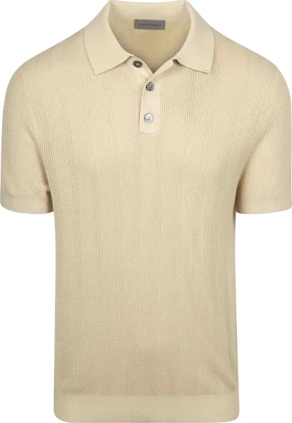 Suitable Knitted Jacquard Polo Shirt Sand Beige Off-White maat L