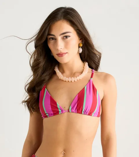 Pink Striped Tie Back Bikini Top