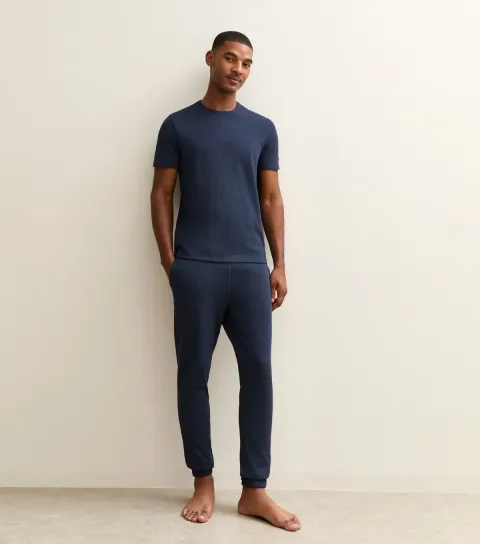 Navy Slim Fit Waffle Texture Pyjama Jogger Trousers