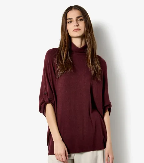 Burgundy Soft Touch High Neck T-Shirt