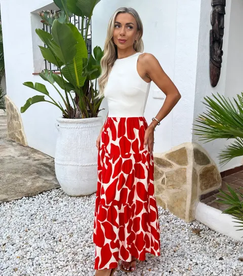 Orange 2 In 1 Abstract Print Smock Midi Dress