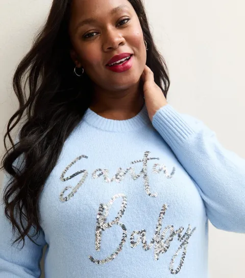 Plus Size Light Blue Christmas Santa Baby Jumper Curves