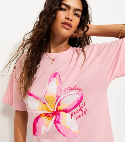 Light Pink Hibiscus Oversized T-Shirt