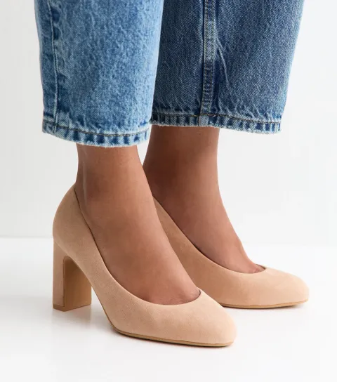 Wide Fit Cream Faux Suede Court Shoes Vegan