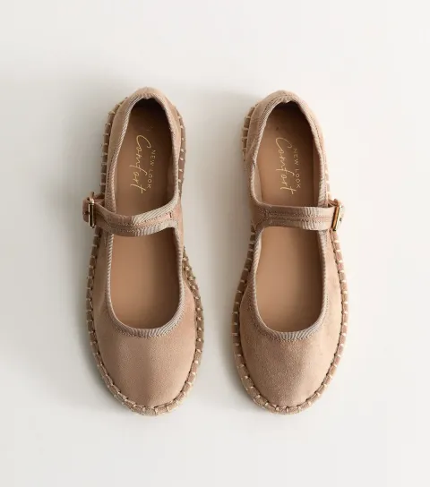 Light Brown Faux Suede Espadrille Flats Vegan